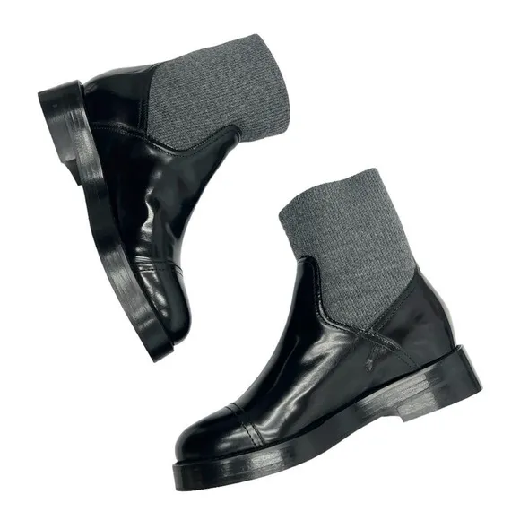 J.Crew Rib-cuff boots in Italian leather Black/Grey size 8 NWB