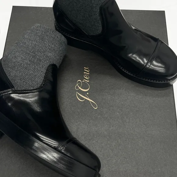 J.Crew Rib-cuff boots in Italian leather Black/Grey size 8 NWB