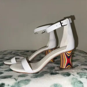 Jeffery Campbell Free People One Strap White Wooden Patterned Heels