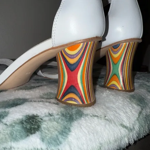 Jeffery Campbell Free People One Strap White Wooden Patterned Heels