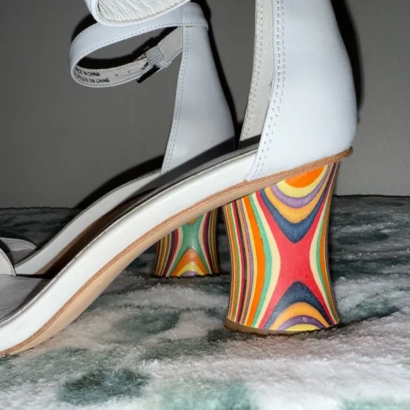 Jeffery Campbell Free People One Strap White Wooden Patterned Heels