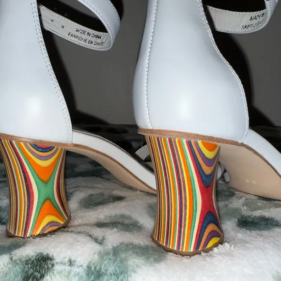 Jeffery Campbell Free People One Strap White Wooden Patterned Heels