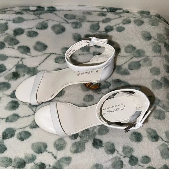 Jeffery Campbell Free People One Strap White Wooden Patterned Heels
