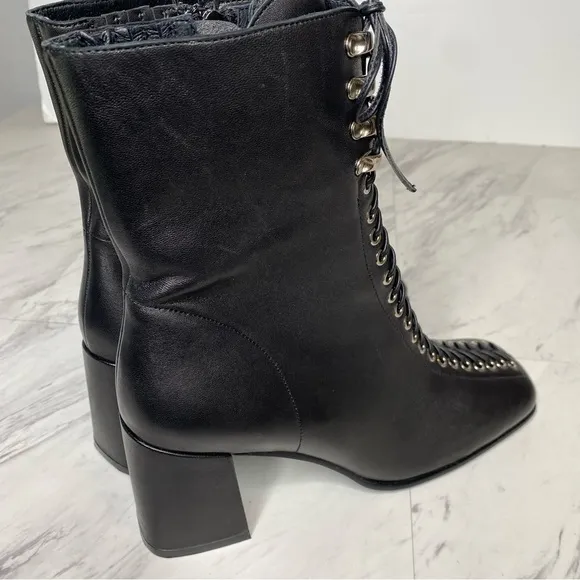 Jeffrey Campbell Belmond Black Leather Square Toe Lace Up Boot 9