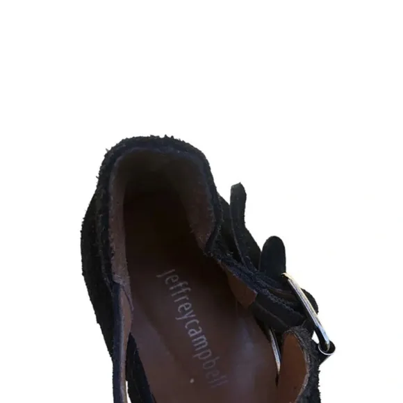 Jeffrey Campbell Black Almond Toe with Buckle Block Heel Boot Ankle Boots Size 8