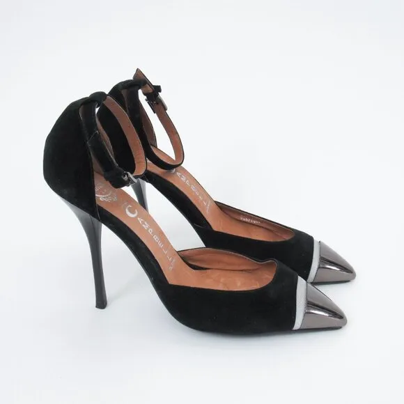 JEFFREY CAMPBELL Black Matte Suede Leather Pointed Toe Stiletto Heels Size-8