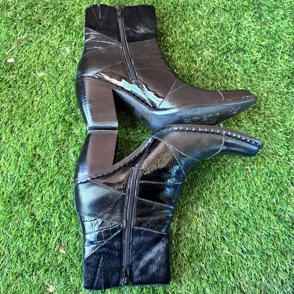 Jeffrey Campbell Caballeros Western Heeled Cowboy Boots Calf Hair Black Size 8