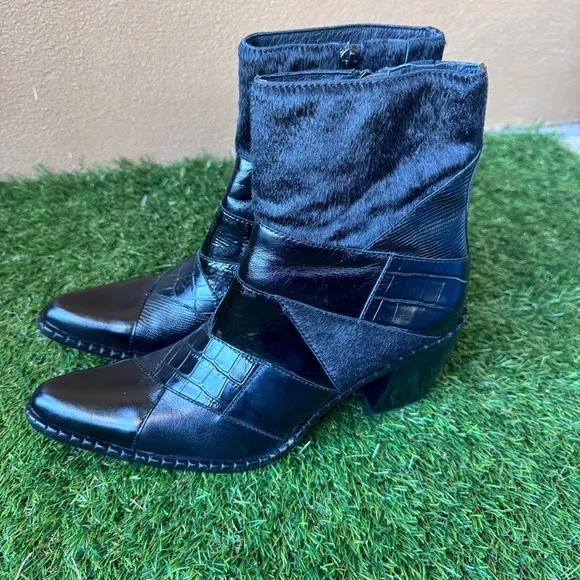 Jeffrey Campbell Caballeros Western Heeled Cowboy Boots Calf Hair Black Size 8