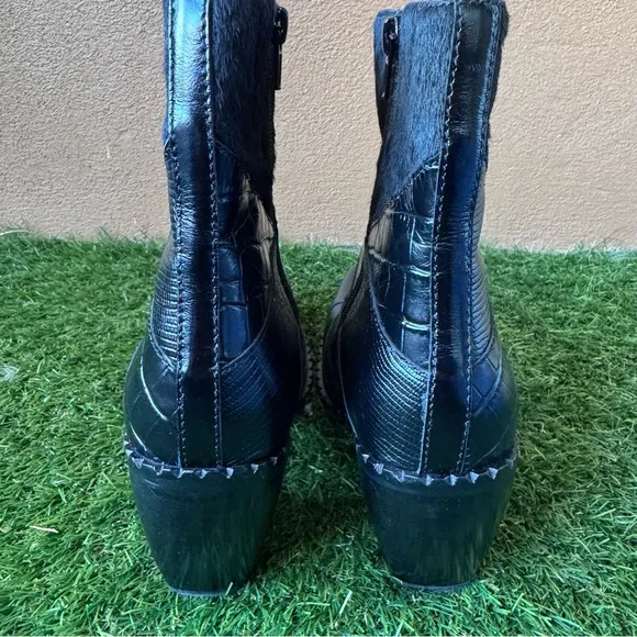 Jeffrey Campbell Caballeros Western Heeled Cowboy Boots Calf Hair Black Size 8