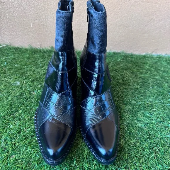 Jeffrey Campbell Caballeros Western Heeled Cowboy Boots Calf Hair Black Size 8