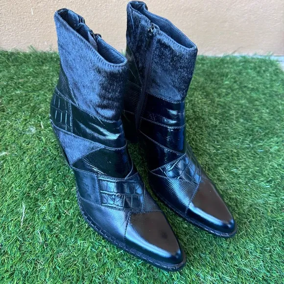 Jeffrey Campbell Caballeros Western Heeled Cowboy Boots Calf Hair Black Size 8
