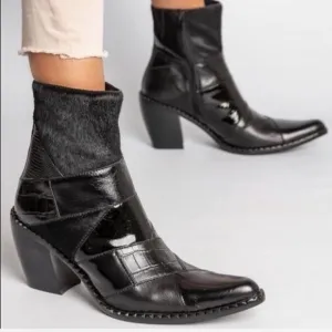 Jeffrey Campbell Caballeros Western Heeled Cowboy Boots Calf Hair Black Size 8