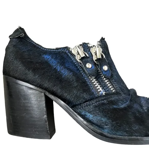 Jeffrey Campbell Handmade Ibiza Last Cow Fur Zipper Black Ankle Boots Size 7