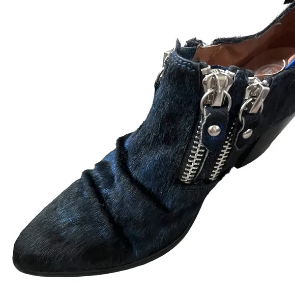 Jeffrey Campbell Handmade Ibiza Last Cow Fur Zipper Black Ankle Boots Size 7