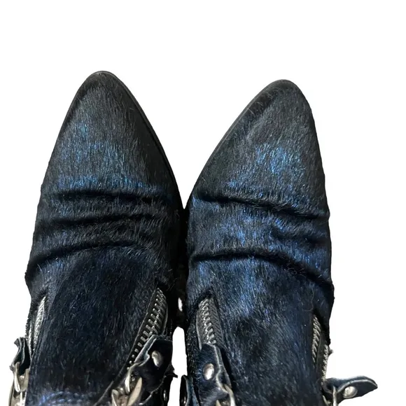 Jeffrey Campbell Handmade Ibiza Last Cow Fur Zipper Black Ankle Boots Size 7