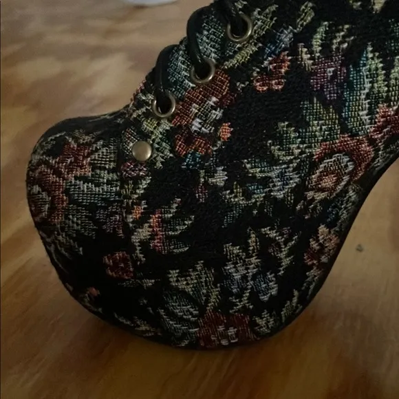 Jeffrey Campbell Havana Last Vintage Vibe Floral Lace-Up Platform Ankle Boots 7