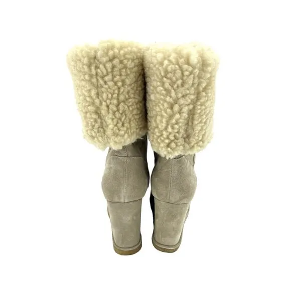 Jeffrey Campbell Suede Leather Wedge Boots Shearling Fur Tan 7.5 New $285