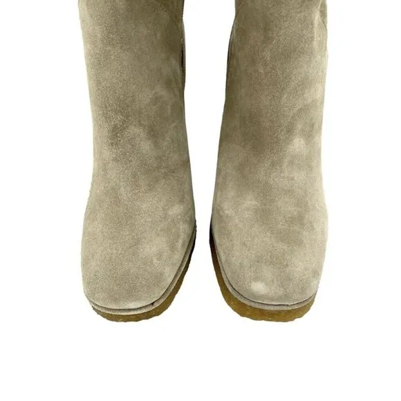Jeffrey Campbell Suede Leather Wedge Boots Shearling Fur Tan 7.5 New $285