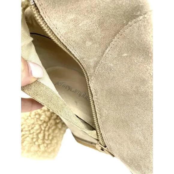 Jeffrey Campbell Suede Leather Wedge Boots Shearling Fur Tan 7.5 New $285