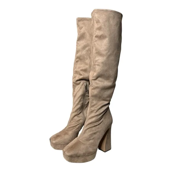JESSICA SIMPSON DANIYAH MICROSUEDE KNEE HIGH PLATFORM BOOTS IN PORCINI **NWT**