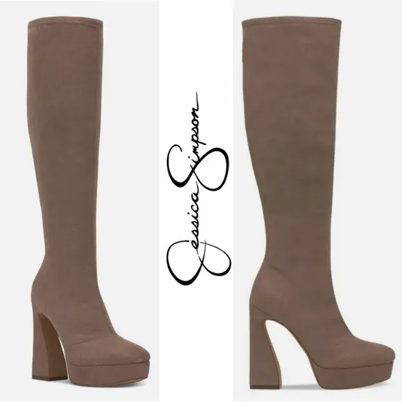JESSICA SIMPSON DANIYAH MICROSUEDE KNEE HIGH PLATFORM BOOTS IN PORCINI **NWT**