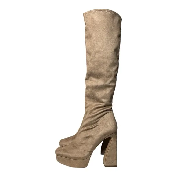 JESSICA SIMPSON DANIYAH MICROSUEDE KNEE HIGH PLATFORM BOOTS IN PORCINI **NWT**