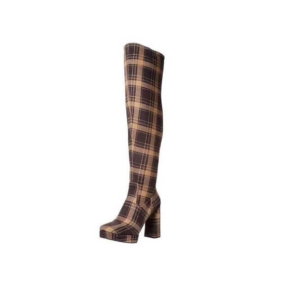 Jessica Simpson Women’s Kiah Over The Knee Boots Tan Plaid Size 10
