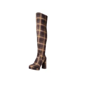 Jessica Simpson Women’s Kiah Over The Knee Boots Tan Plaid Size 10
