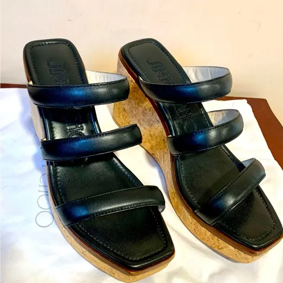 Jimmy Choo leather strap, cork heel Sandals