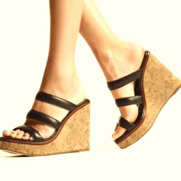 Jimmy Choo leather strap, cork heel Sandals