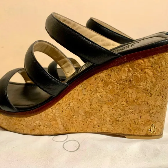 Jimmy Choo leather strap, cork heel Sandals
