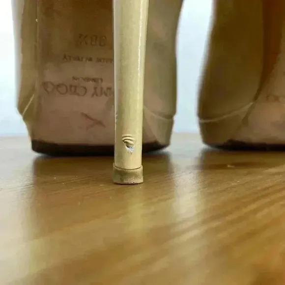 Jimmy Choo Nude Patent Leather 247 Crown Peep Toe Size Italy 38 1/2 US 8.5