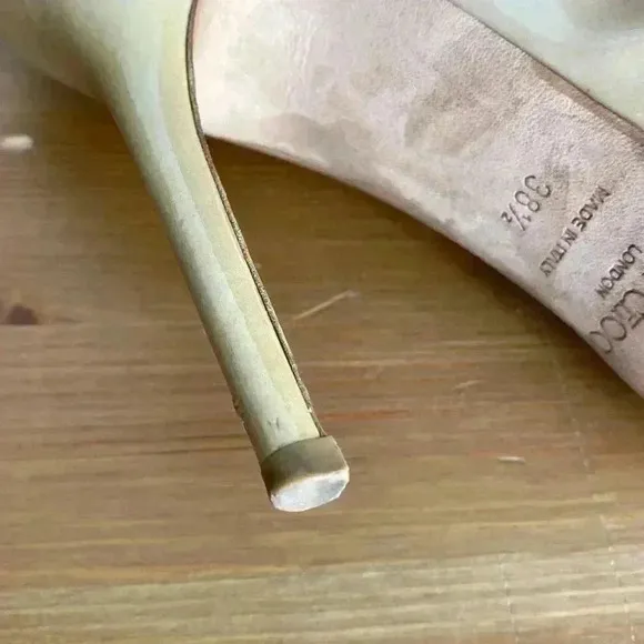 Jimmy Choo Nude Patent Leather 247 Crown Peep Toe Size Italy 38 1/2 US 8.5
