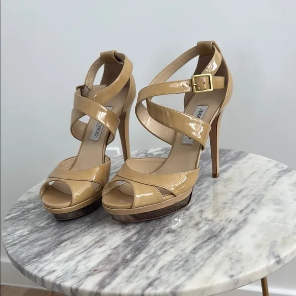 Jimmy Choo Tan Patent Leather Heels