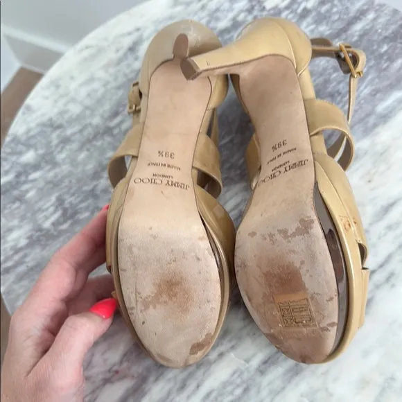 Jimmy Choo Tan Patent Leather Heels