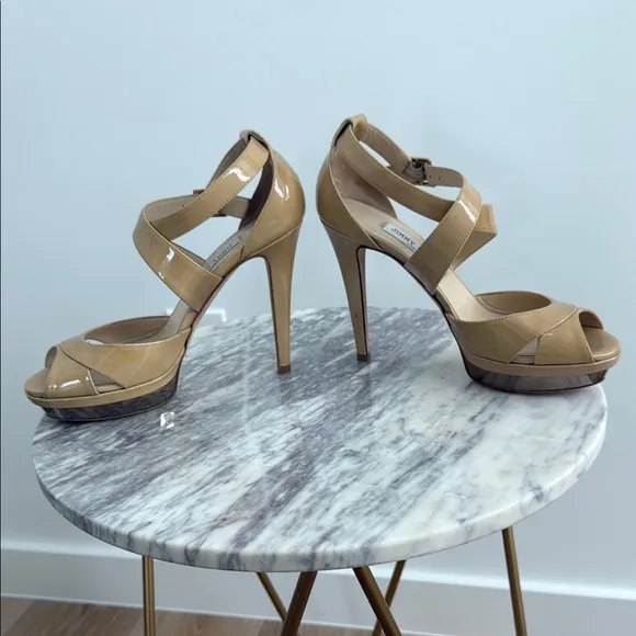 Jimmy Choo Tan Patent Leather Heels