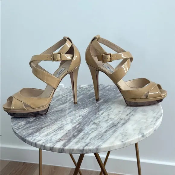 Jimmy Choo Tan Patent Leather Heels