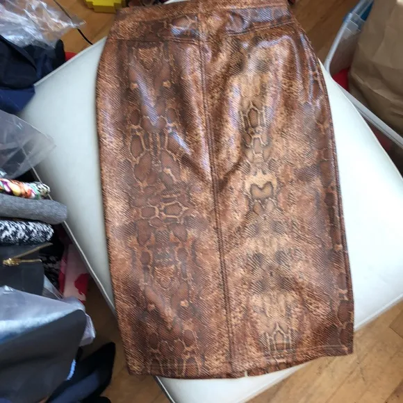 J.O.A. Faux brown snake front button midi