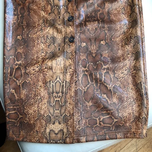 J.O.A. Faux brown snake front button midi
