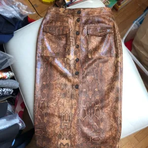 J.O.A. Faux brown snake front button midi