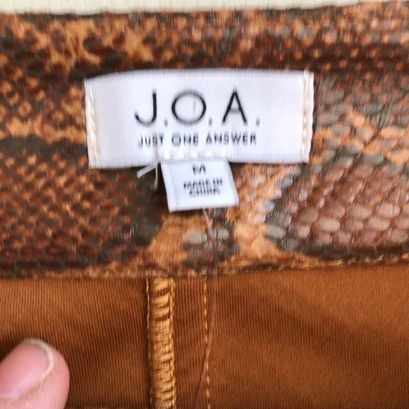 J.O.A. Faux brown snake front button midi