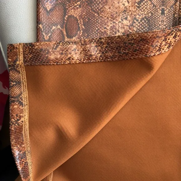 J.O.A. Faux brown snake front button midi