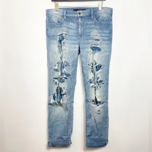Joe’s Mid Rise Distressed Destroyed Boyfriend Jeans with Cuff High Wash Size 30