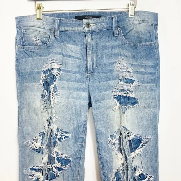 Joe’s Mid Rise Distressed Destroyed Boyfriend Jeans with Cuff High Wash Size 30