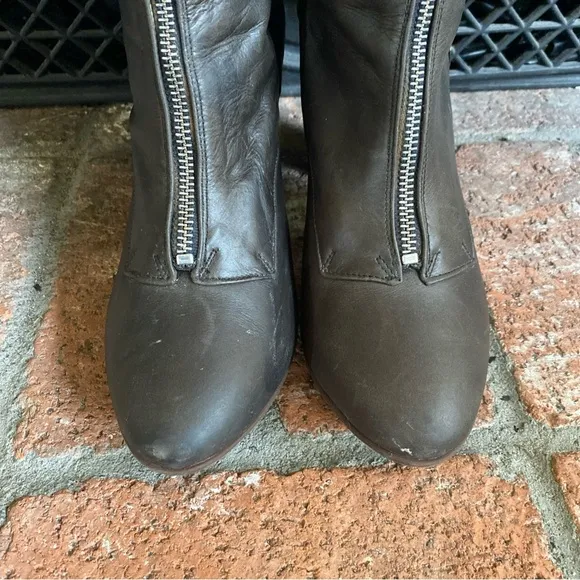 JOHN FLUEVOG Blind Faith Wooden Heel Tall Full Zip Boots SZ 9 Brown Leather