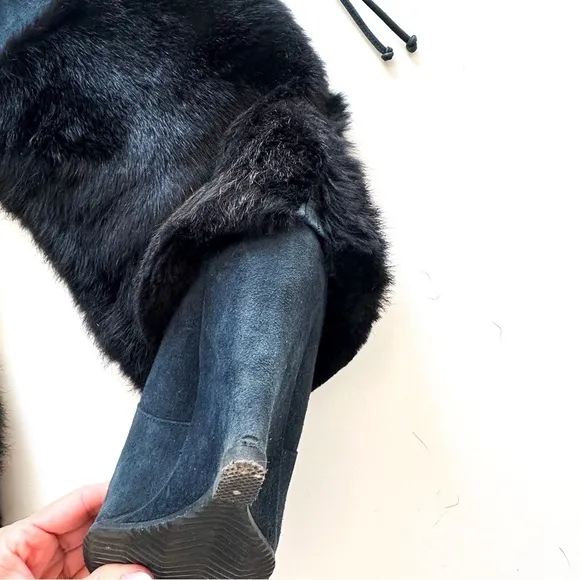 John Richmond Blue Suede Fur Wedge Boots with RICH Embellishments 39