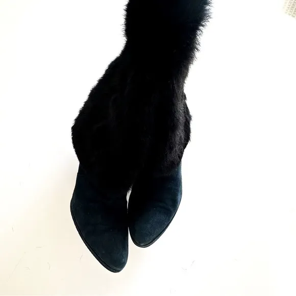 John Richmond Blue Suede Fur Wedge Boots with RICH Embellishments 39