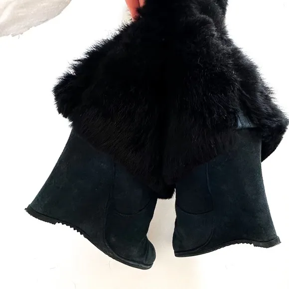John Richmond Blue Suede Fur Wedge Boots with RICH Embellishments 39