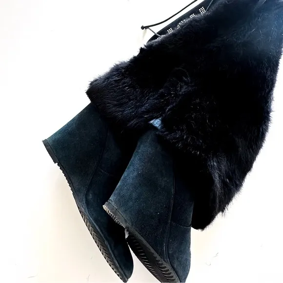 John Richmond Blue Suede Fur Wedge Boots with RICH Embellishments 39