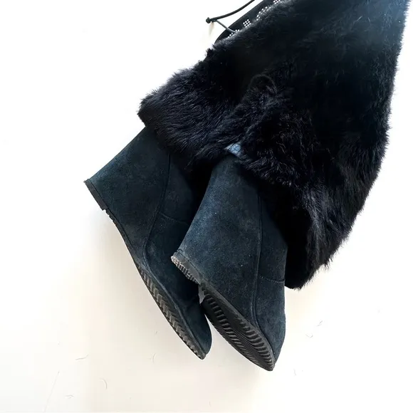 John Richmond Blue Suede Fur Wedge Boots with RICH Embellishments 39